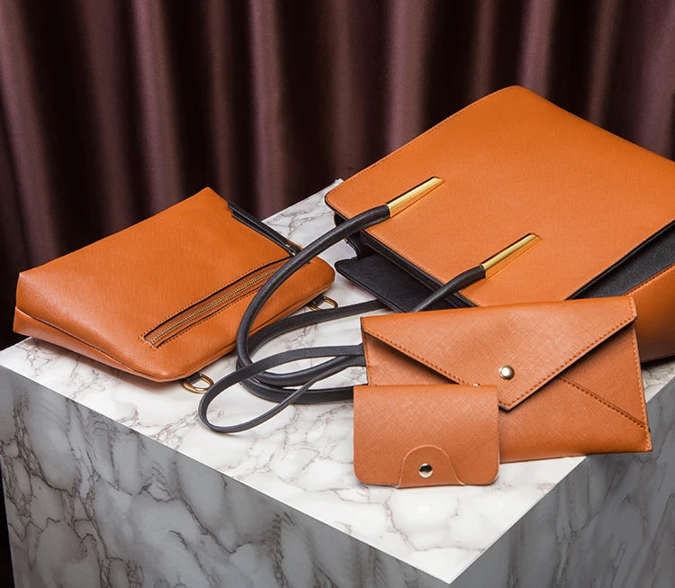 TRAVEASY 2024 Designer Bags Luxury 4 Pcs Set Women's Shoulder Bag Candy Color Hard PU Leather Elegant Ladies Purses and Handbags