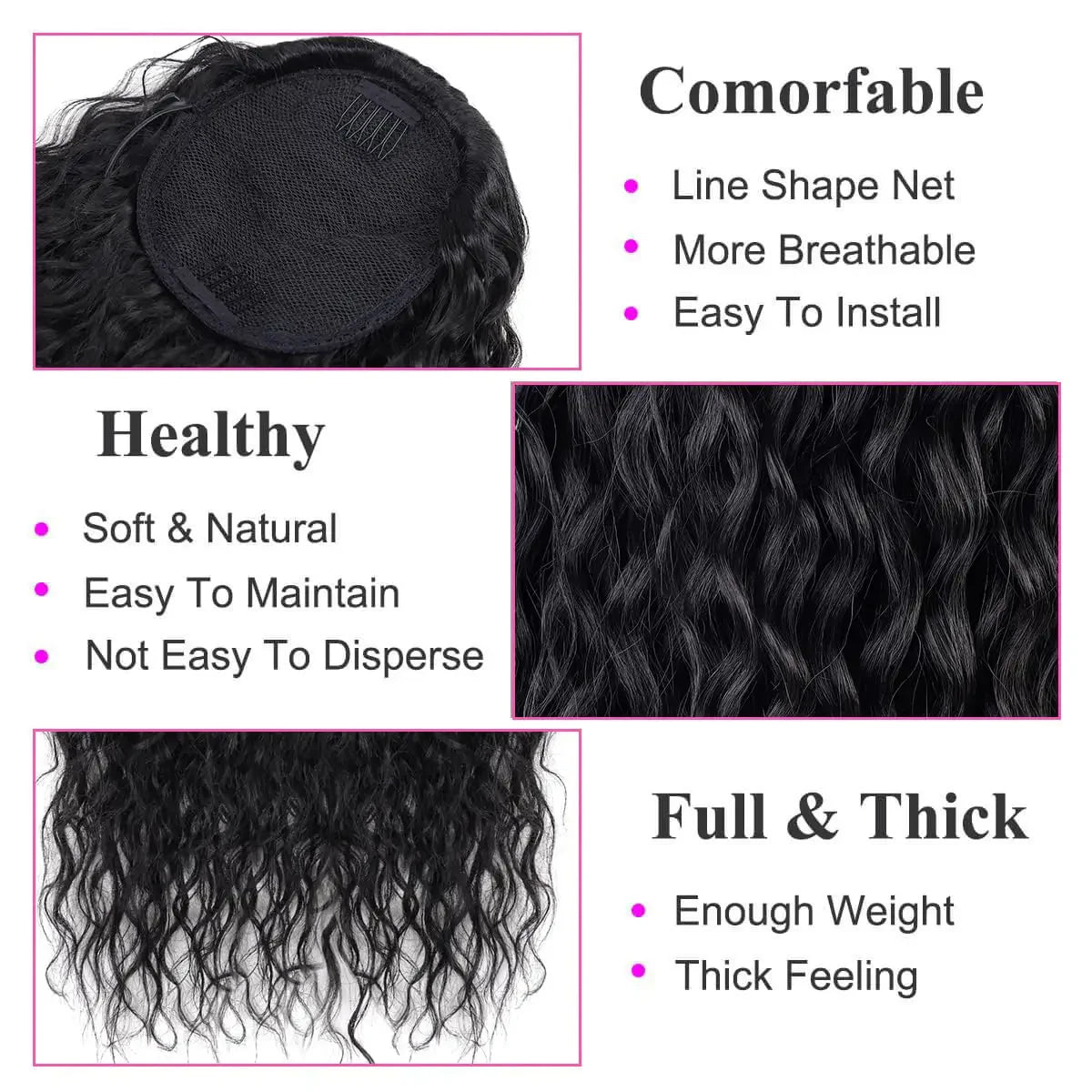 Long Curly Ponytail Extensions Clip in Synthetic Drawstring Ponytail Wig Long 32Inch Water Wave Afro Pony Tail Women Hairpiece