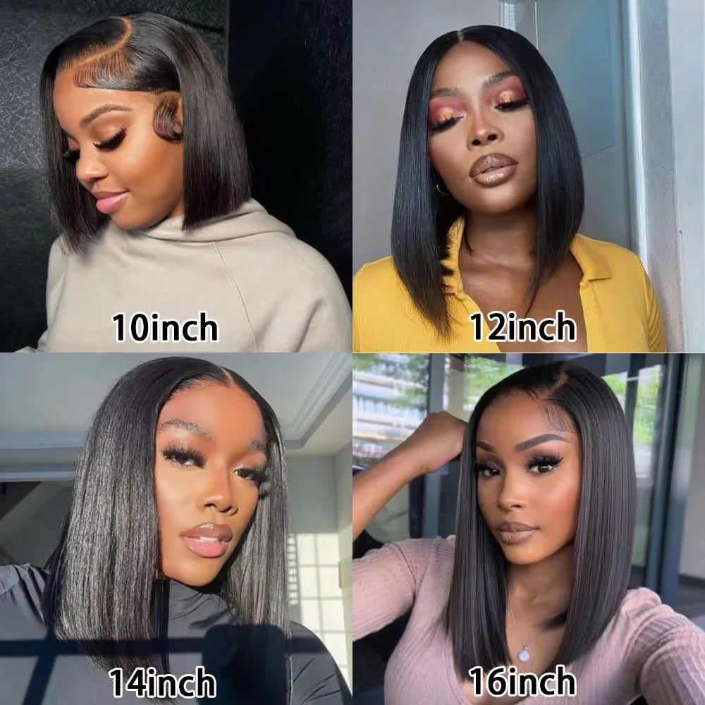 13x4 Blunt Cut Short Bob HD Lace Front Wig Bone Straight Human Hair Wigs For Women Pre-Plucked 4x4 Lace Closure Bob Wig