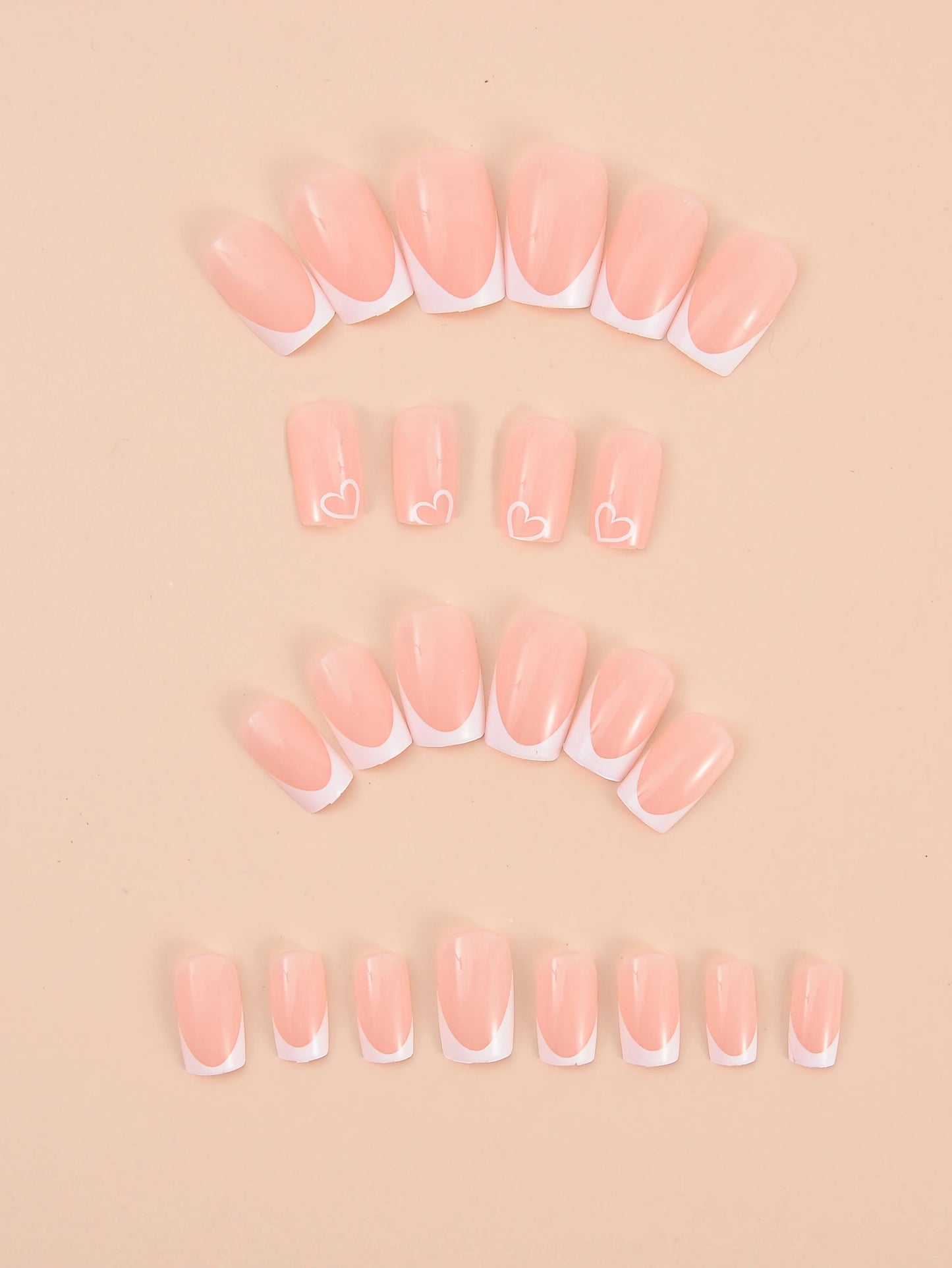 24 Pcs white Long Square French Press On Nails Love Design, Nails tool & 1pc Nail File & 1Nail Glue Sticker Kit Nails For Girl M