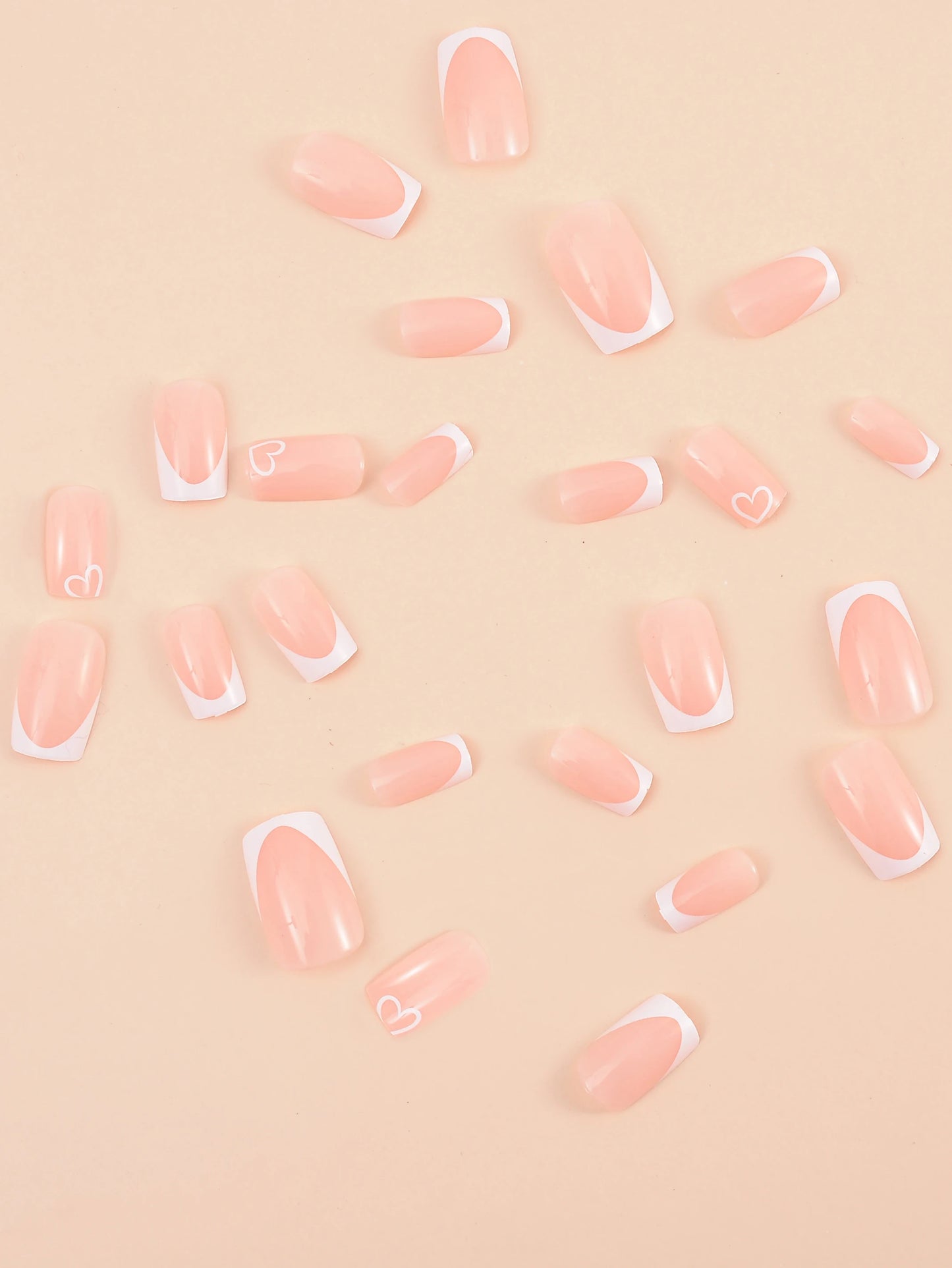 24 Pcs white Long Square French Press On Nails Love Design, Nails tool & 1pc Nail File & 1Nail Glue Sticker Kit Nails For Girl M