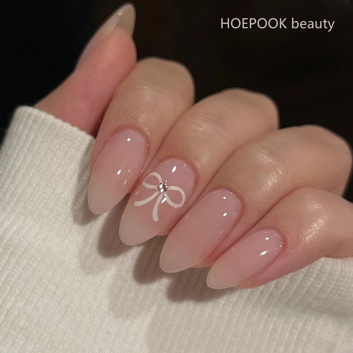 24pcs Burgundy Valentine's Day Fake Nails Bow Dot Diamond Design False Nails Art Removable Waterproof Artificial Press on Nail