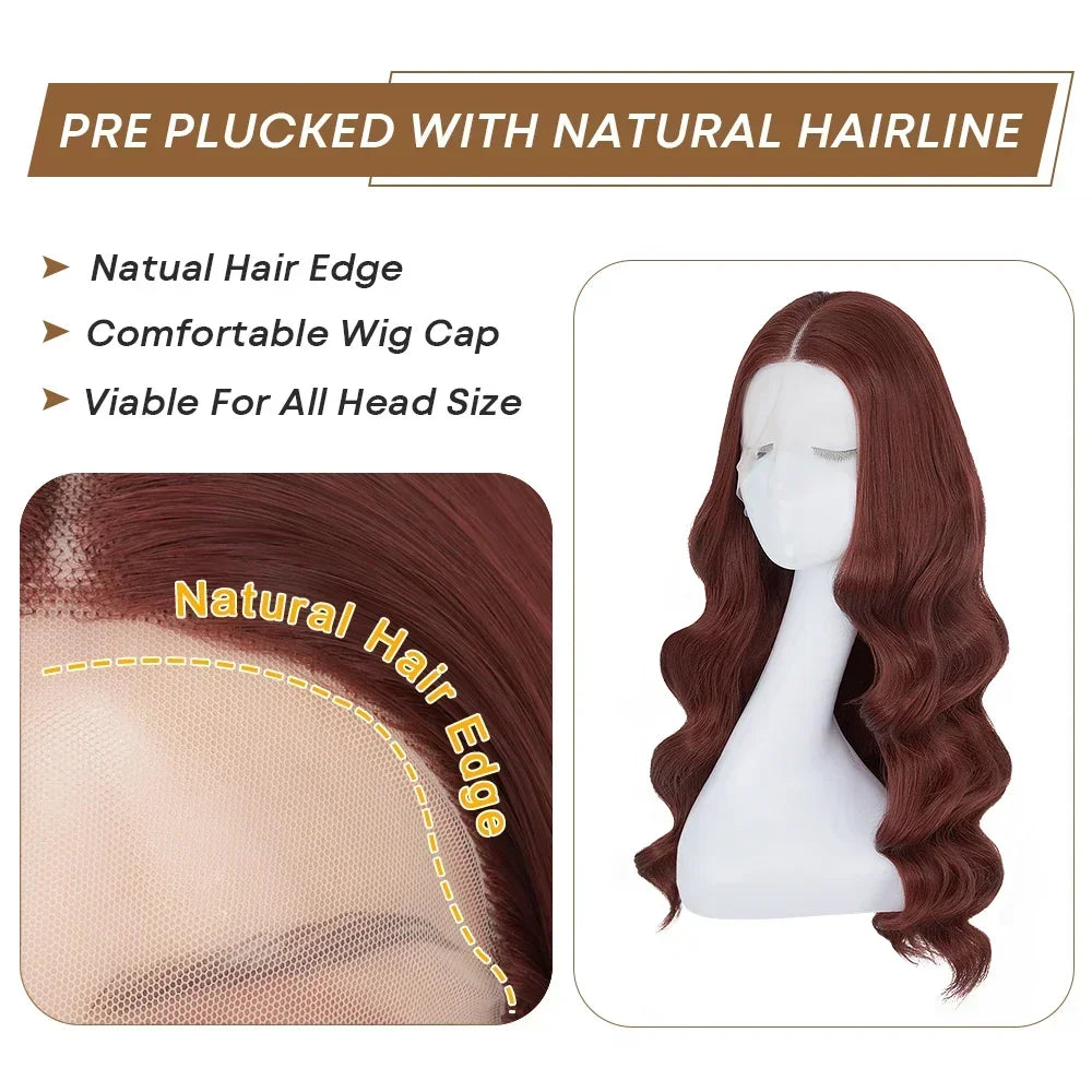 Reddish Brown Lace Front Wigs Synthetic Chocolate Brown Body Wave Wig Omber Red Lace Frontal Wig Pre Plucked With Baby Hair