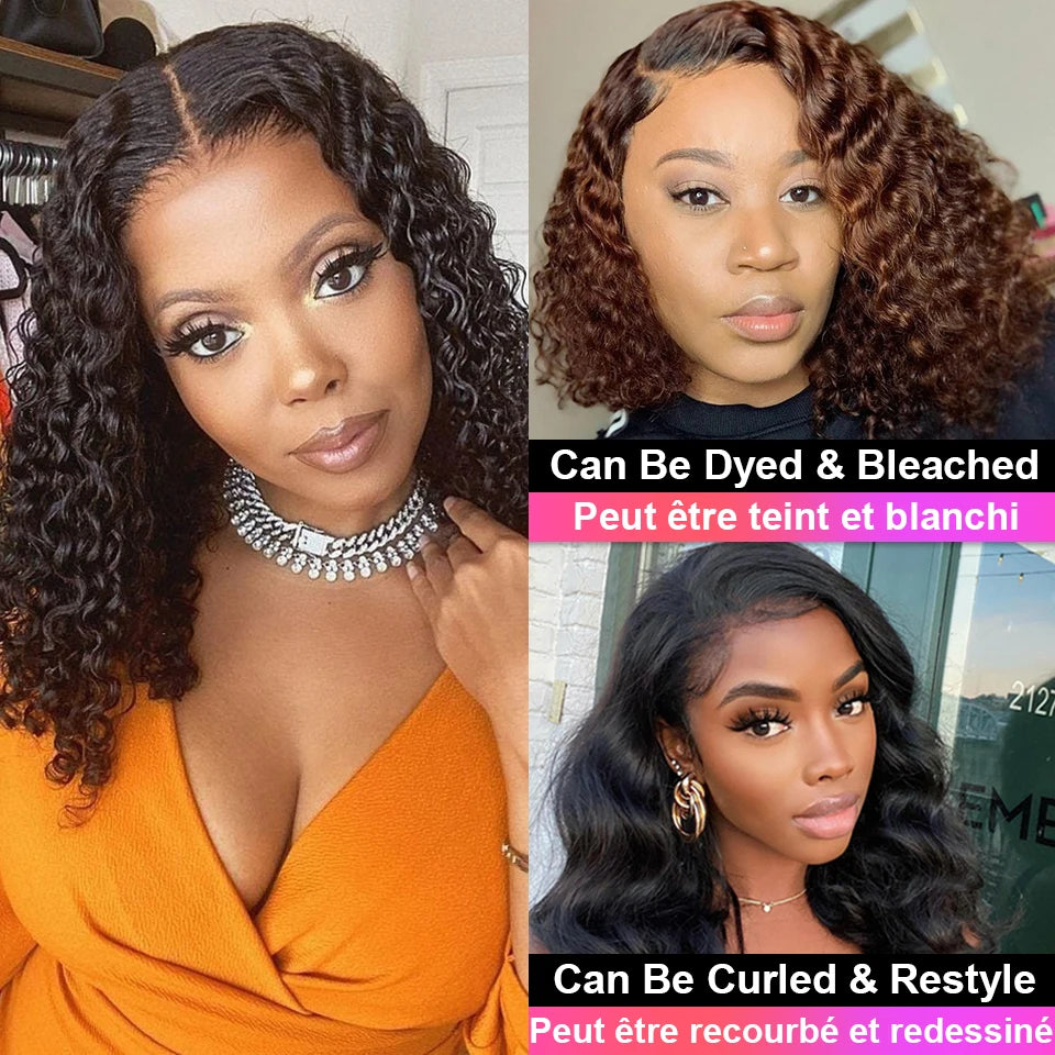 SVT Brazilian Water Wave Short Bob Lace Front Closure Wig Human Hair Wigs Wavy Curly Bob Frontal Wigs For Women Preplucked