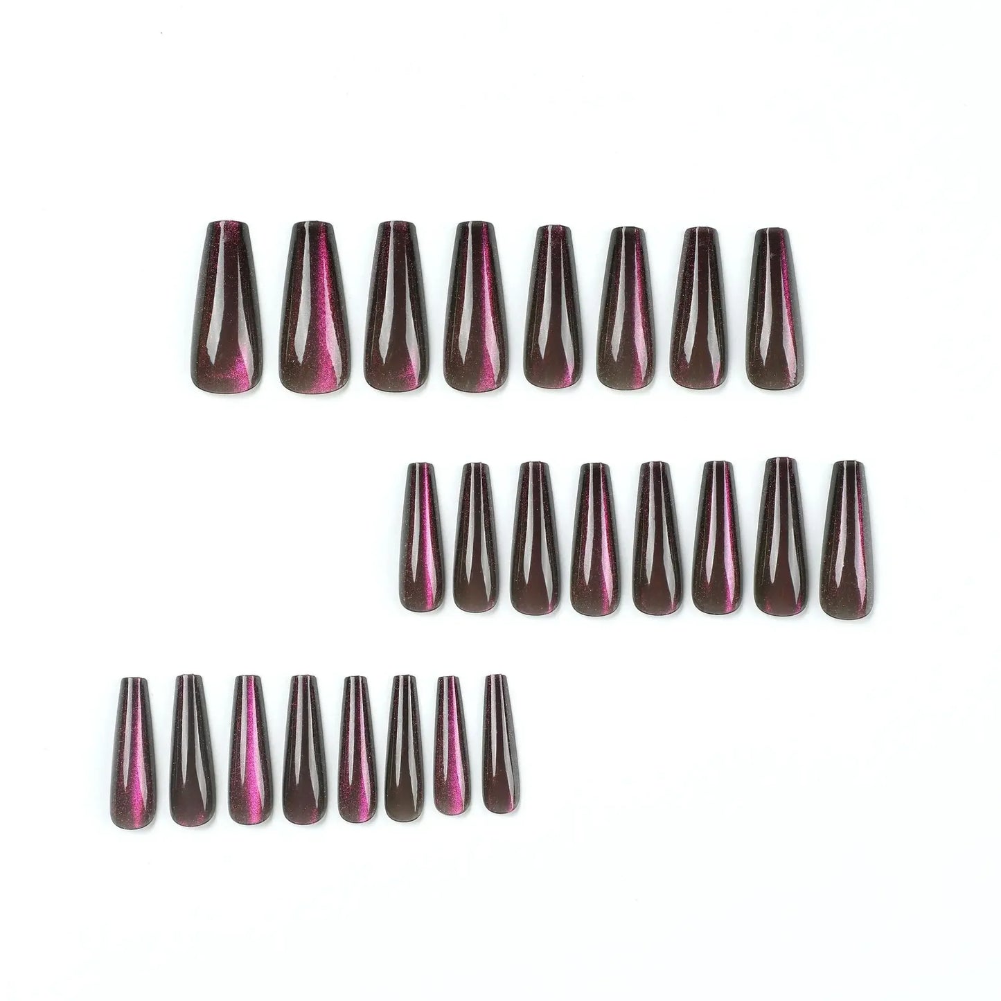 Glitter Fashion Raspberry Purple Cat Eye Wearable Long Ballet Fake Nails Full Cover Finished False Nails Press on Nail with Glue