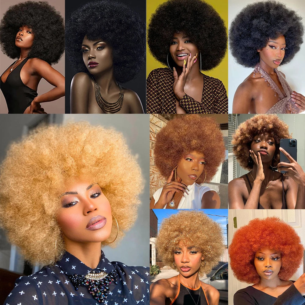 70's Afro Curly Wigs for Black Women Glueless Wear and Soft Black Afro Wigs Large Bouncy and Soft Natural Looking Full Wigs for