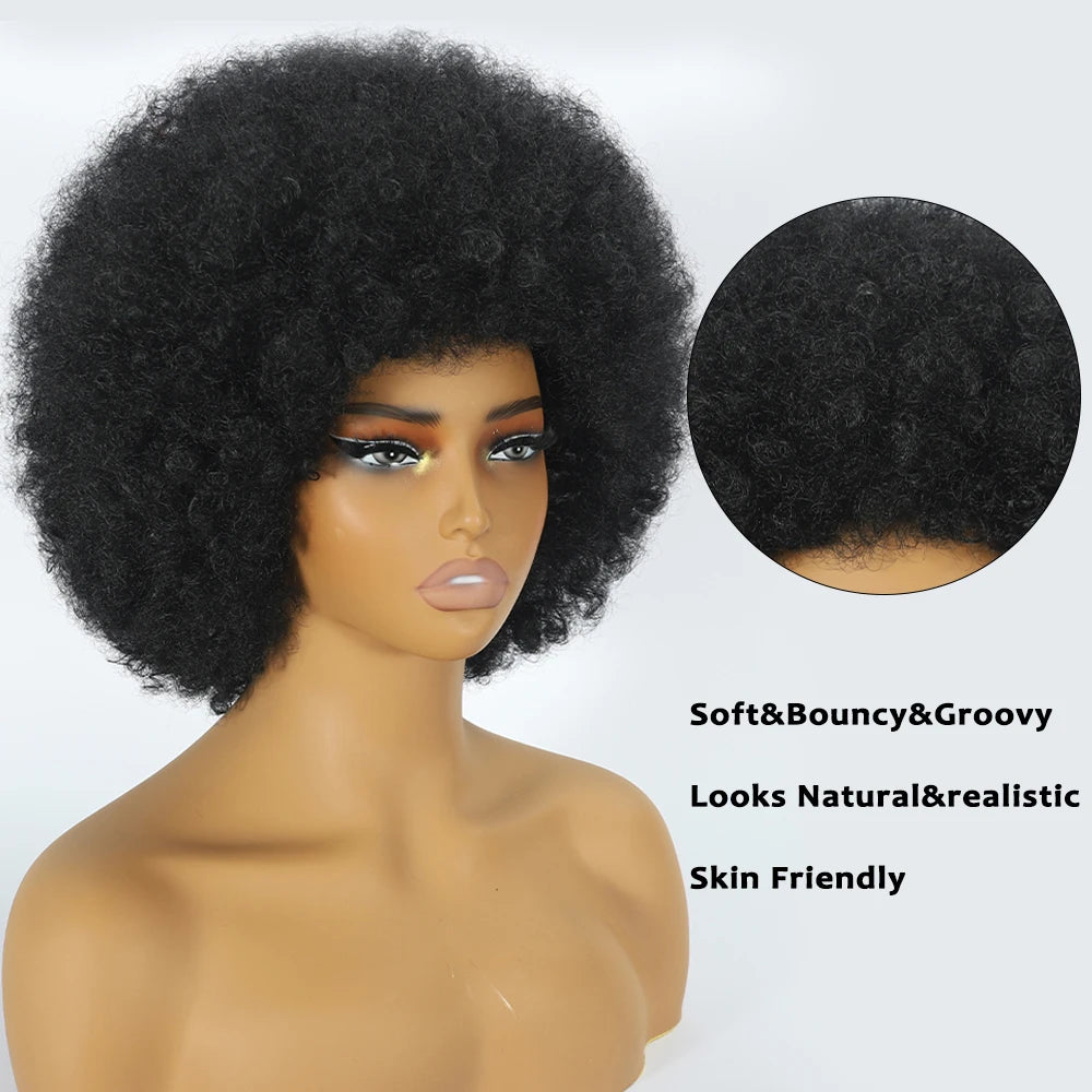 70's Afro Curly Wigs for Black Women Glueless Wear and Soft Black Afro Wigs Large Bouncy and Soft Natural Looking Full Wigs for