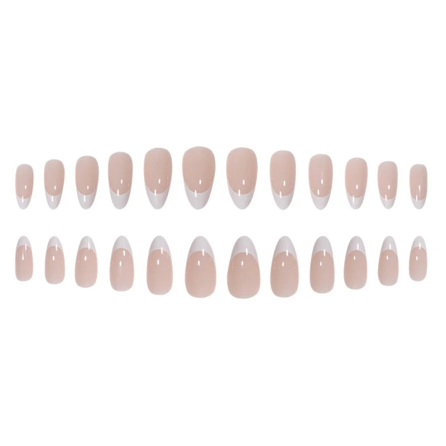 24Pcs/Strips Short Round French Press On Ballet Fake Nails Full Cover Artificial Nail Art Supplies Wearing Reusable False Nails