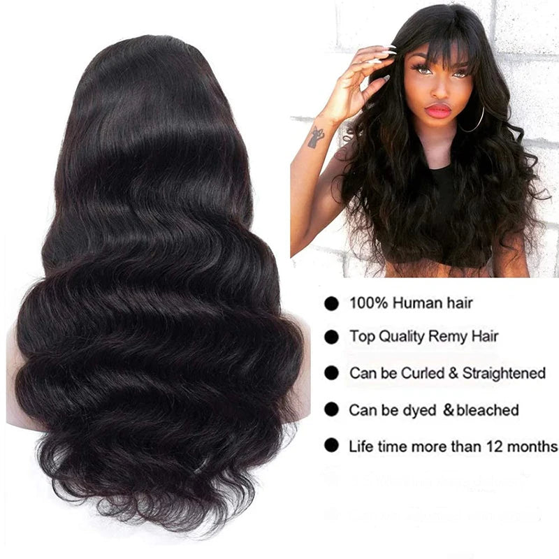 Body Wave Lace Front Wig Human Hair Wigs With Bangs Glueless 13x4 Lace Frontal Wig Fringe Cheap Brazilian Wigs On Sale Clearance