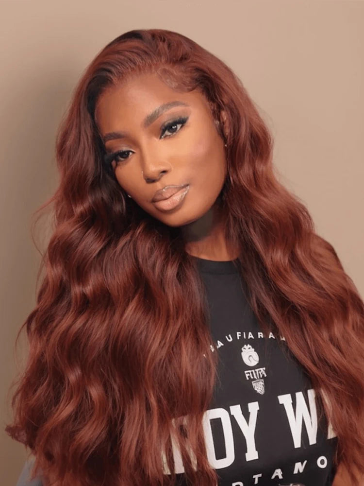 13x4 Reddish Brown Body Wave Lace Frontal Human Hair Wig HD Lace Frontal Wig Human Hair Wig Pre Plucked Brazilian Remy Hair