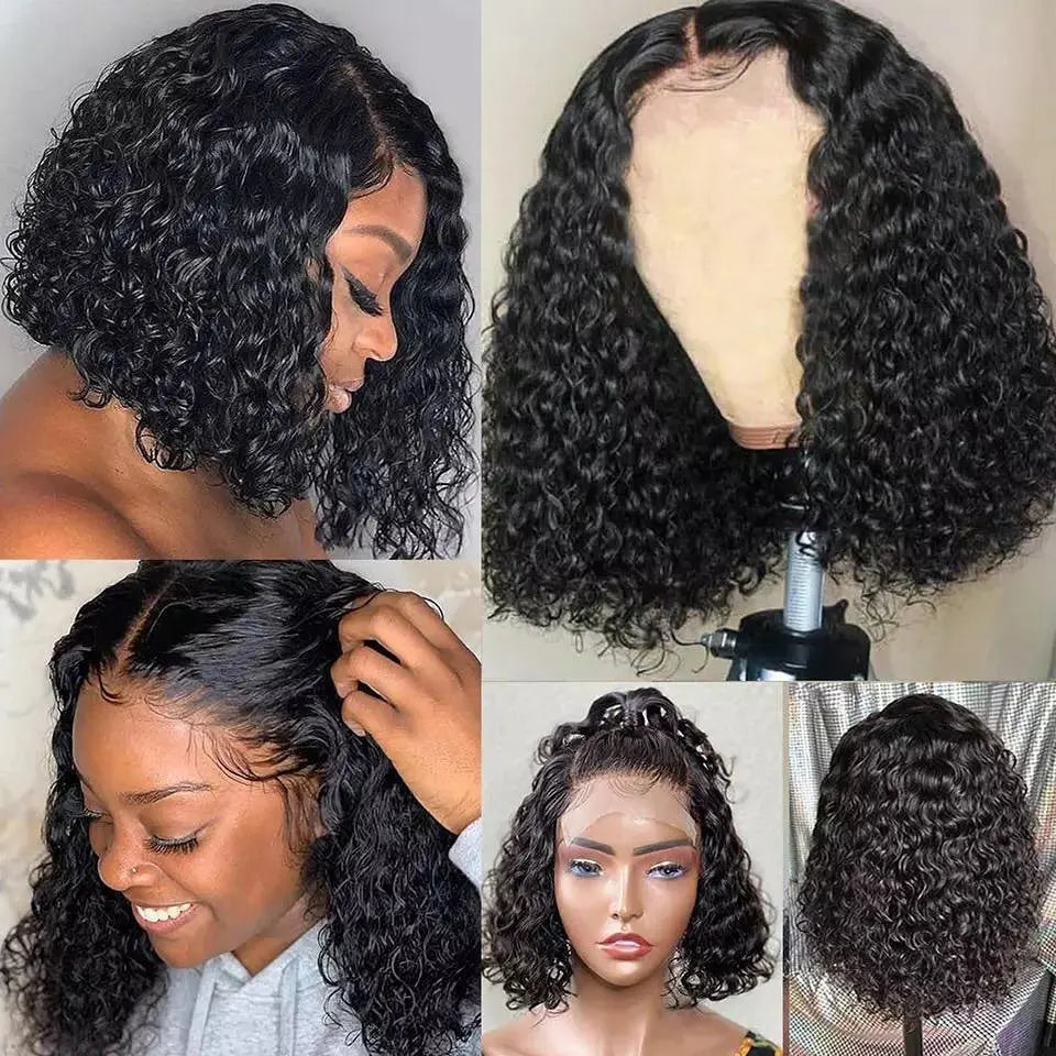 SVT Brazilian Water Wave Short Bob Lace Front Closure Wig Human Hair Wigs Wavy Curly Bob Frontal Wigs For Women Preplucked