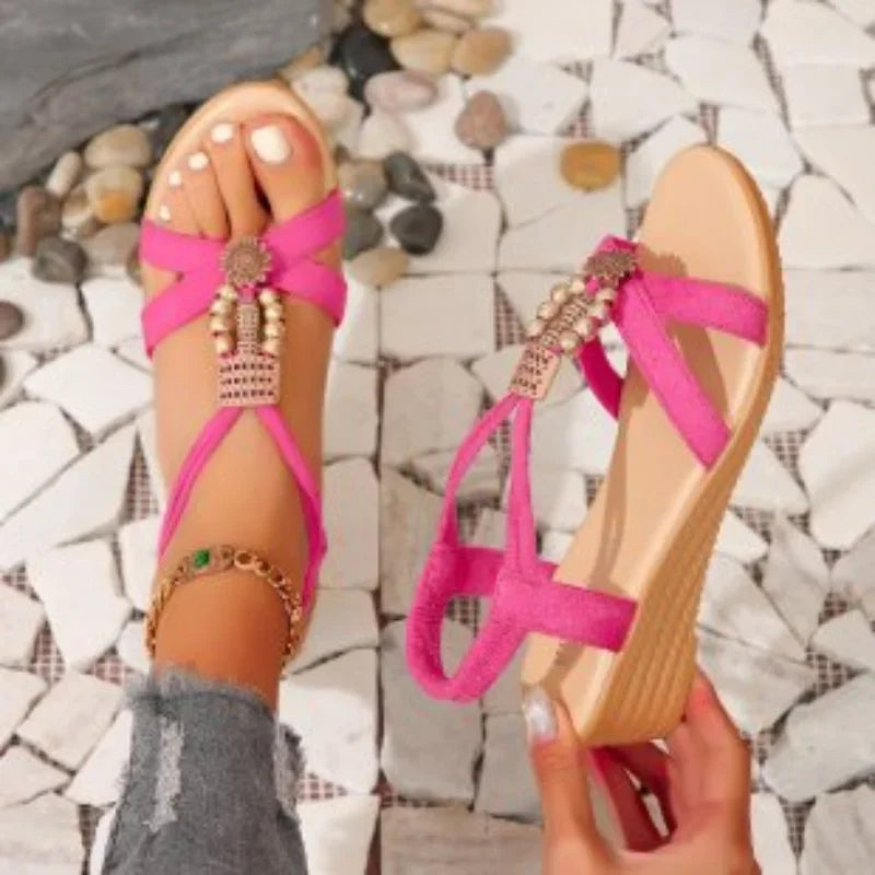 Women Solid Color Wedge Sandals New Ankle Buckle Non Slip Gladiator Shoes Woman Fashion Chunky Platform Sandalias Mujer 2024