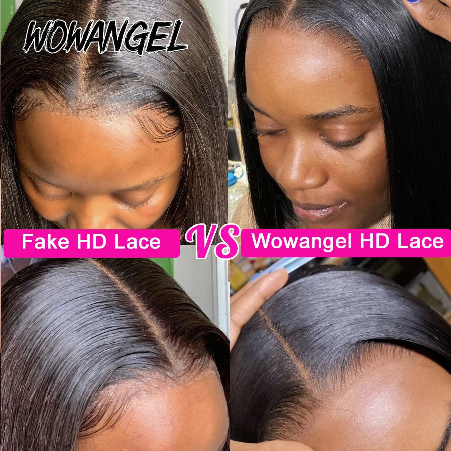 Wow Angel 250% Jet Black 13x6 HD Lace Front Human Hair Wigs Pre-Plucked Body Wave Brazilian Hair HD Transparent Lace Front Wig