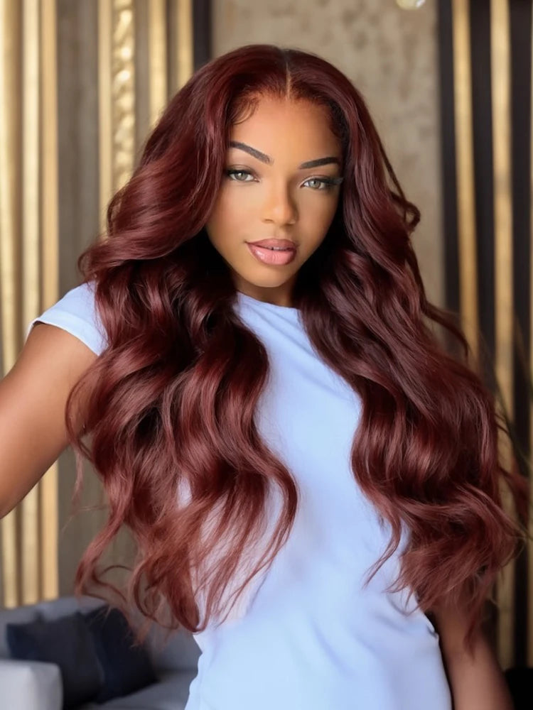 13x4 Reddish Brown Body Wave Lace Frontal Human Hair Wig HD Lace Frontal Wig Human Hair Wig Pre Plucked Brazilian Remy Hair