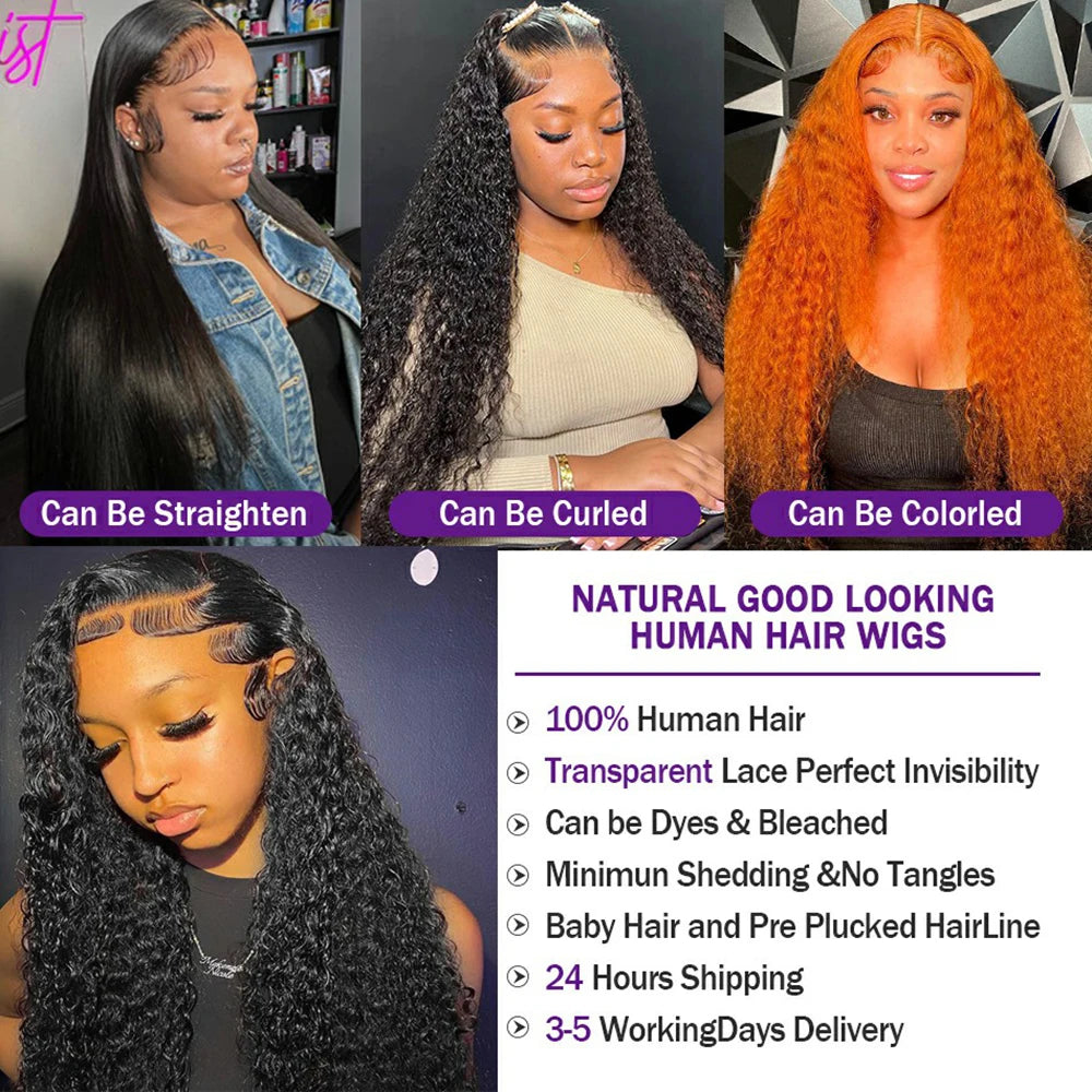 13x4 Deep Wave Lace Front Wigs Human Hair Pre Plucked 180% 13x6 HD Lace Front Wigs 30 Inch 4x4 Curly Lace Closure Wig for Women