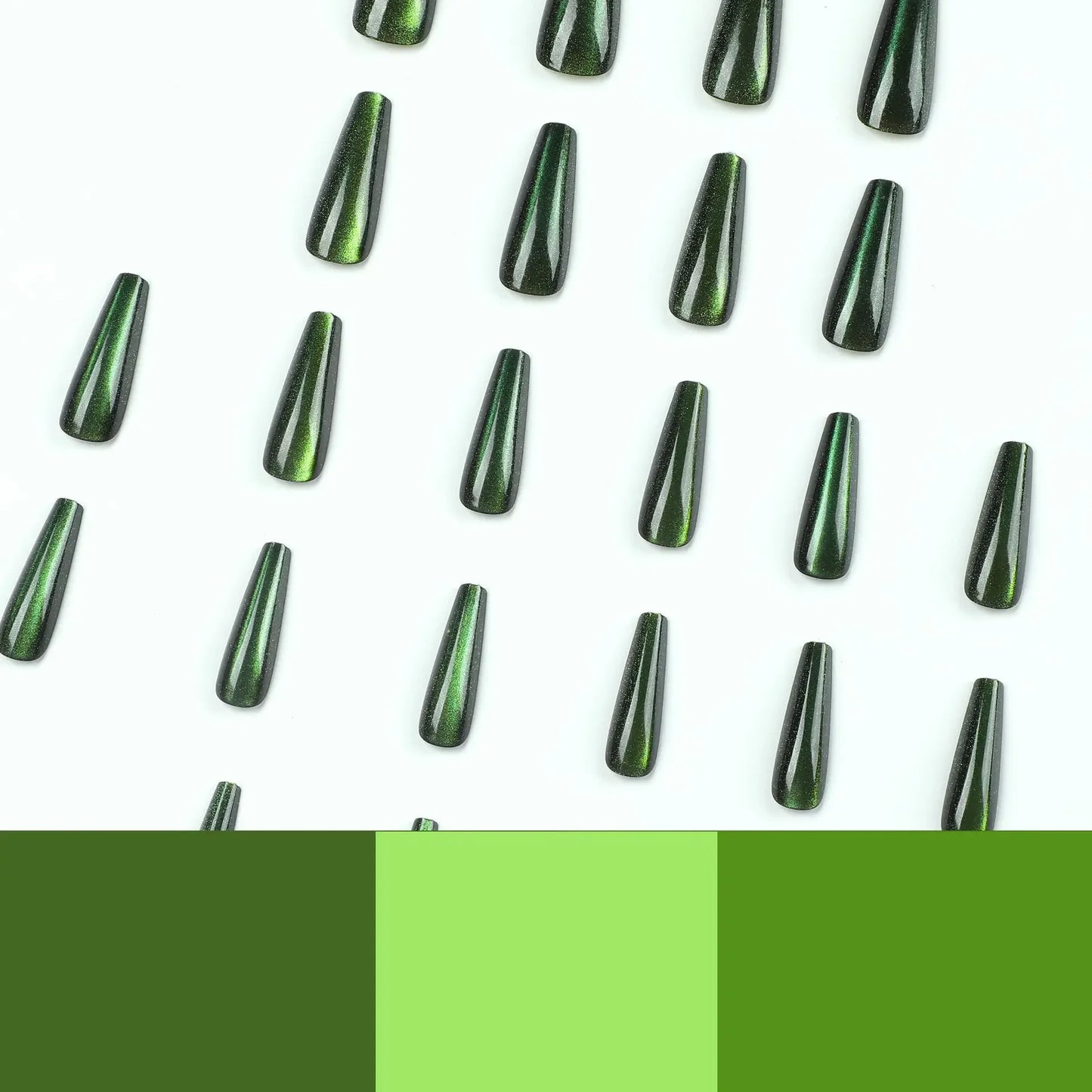Glitter Fashion Green Cat Eye Wearable Long Ballet Fake Nails Detachable Full Cover Finished False Nails Press on Nail with Glue