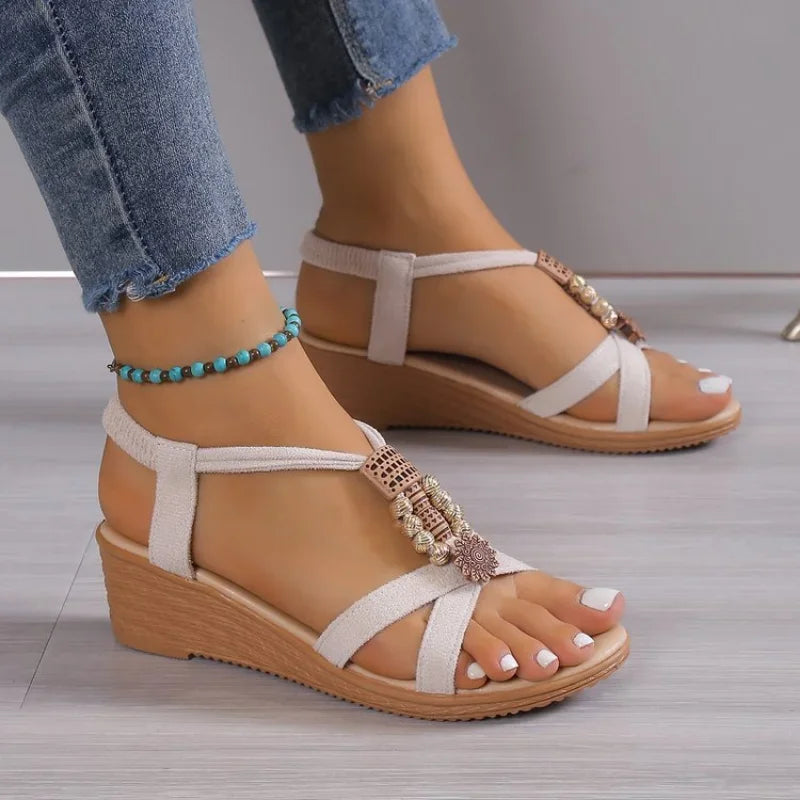 Women Solid Color Wedge Sandals New Ankle Buckle Non Slip Gladiator Shoes Woman Fashion Chunky Platform Sandalias Mujer 2024