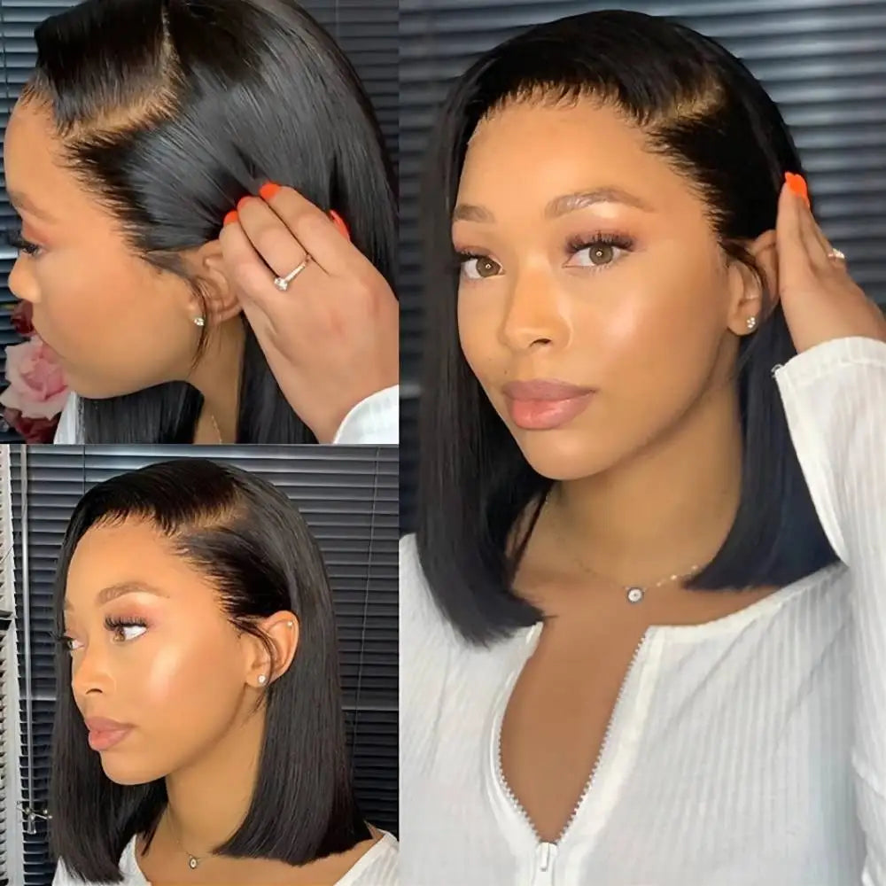 13x4 Blunt Cut Short Bob HD Lace Front Wig Bone Straight Human Hair Wigs For Women Pre-Plucked 4x4 Lace Closure Bob Wig