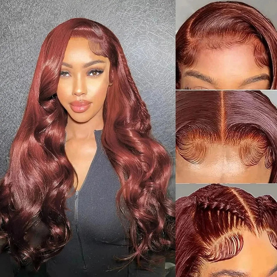 13x4 Reddish Brown Body Wave Lace Frontal Human Hair Wig HD Lace Frontal Wig Human Hair Wig Pre Plucked Brazilian Remy Hair