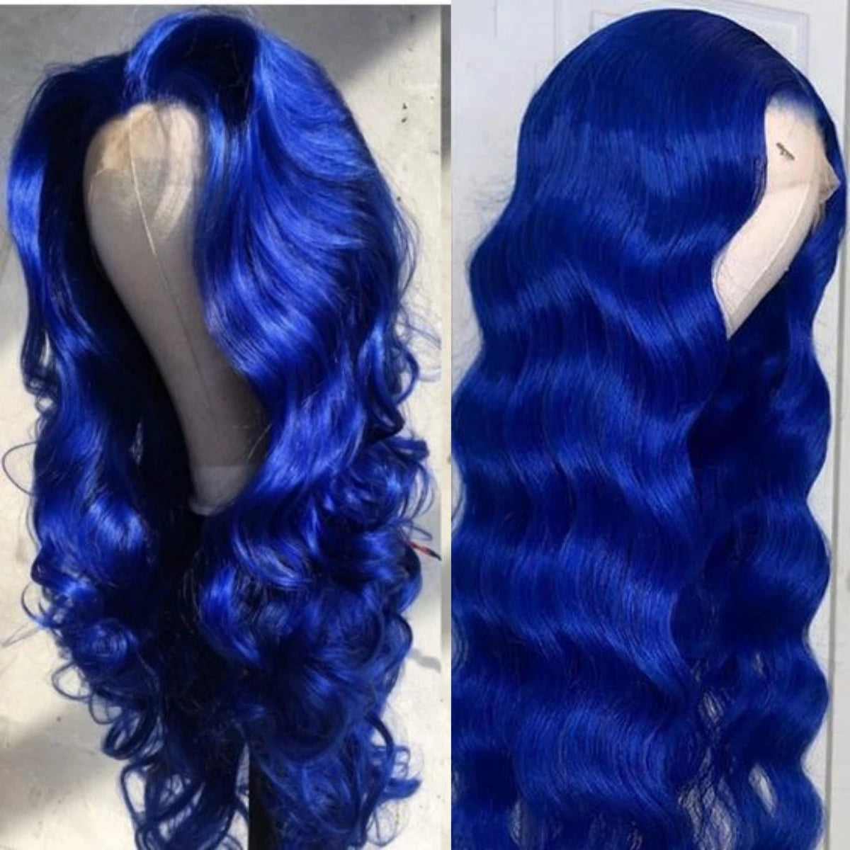 Body Wave Navy Blue 13x4 Lace Front Human Hair Brazilian Color Blue HD Transparent Lace Front Wig For Women Pre Plucked
