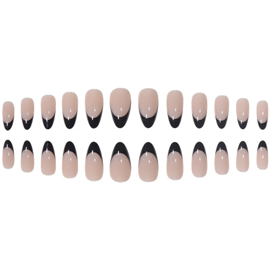 24Pcs/Strips Short Round French Press On Ballet Fake Nails Full Cover Artificial Nail Art Supplies Wearing Reusable False Nails