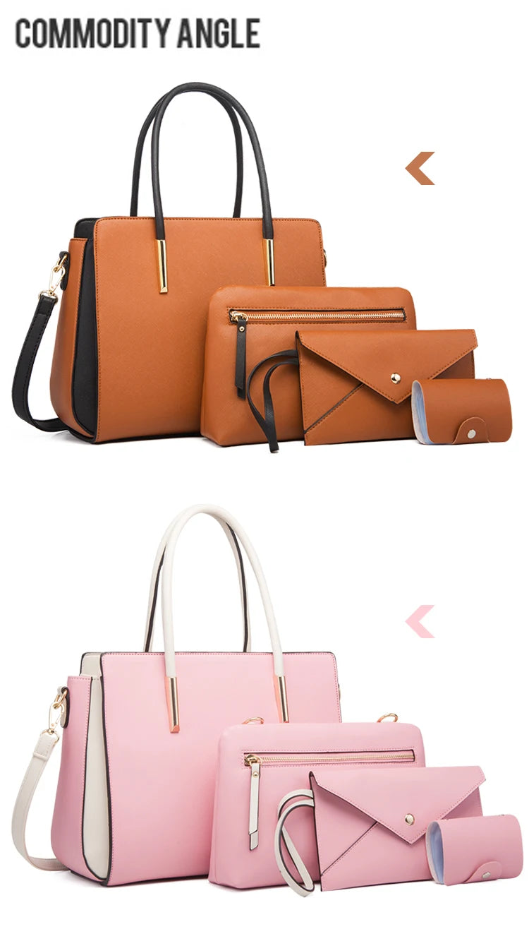 TRAVEASY 2024 Designer Bags Luxury 4 Pcs Set Women's Shoulder Bag Candy Color Hard PU Leather Elegant Ladies Purses and Handbags
