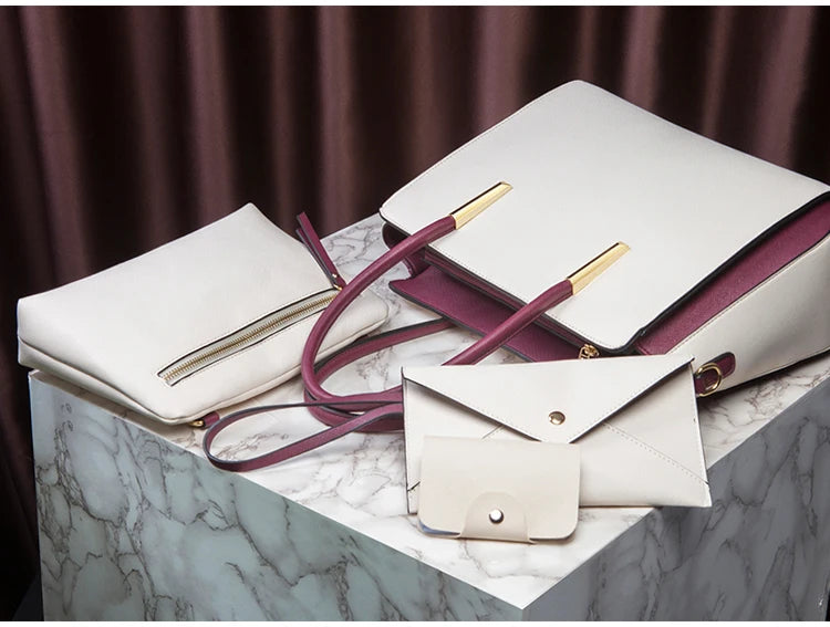 TRAVEASY 2024 Designer Bags Luxury 4 Pcs Set Women's Shoulder Bag Candy Color Hard PU Leather Elegant Ladies Purses and Handbags