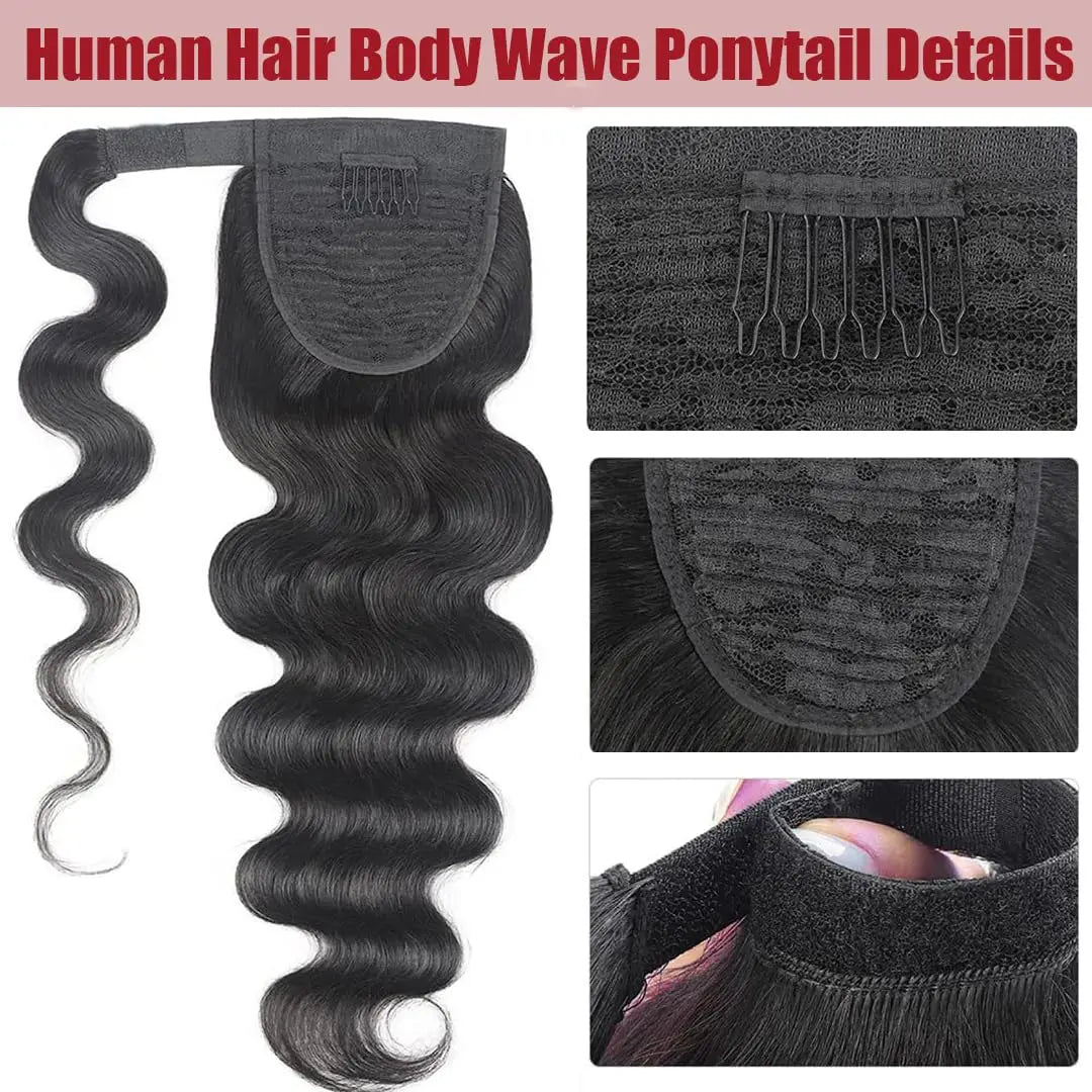 Ponytail Body Wave Human Hair Wrap Around Ponytail Remy Hair Extensions 100% Brazilian Hair Extensions Natural Color For Women