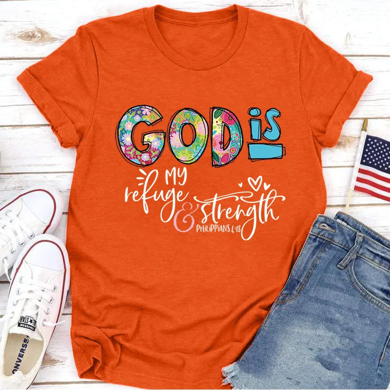 GOD IS Strength Print Women T Shirt Short Sleeve O Neck Loose Women Tshirt Ladies Tee Shirt Tops Clothes Camisetas Mujer