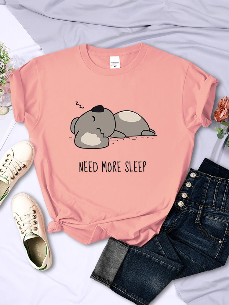Need More Sleep Cartoons Bear Women T-Shirt Street All-math Tops Fashion Hip Hop Casual Clothing Personality Female Short Sleeve