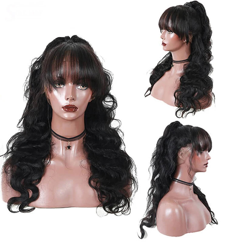 Body Wave Lace Front Wig Human Hair Wigs With Bangs Glueless 13x4 Lace Frontal Wig Fringe Cheap Brazilian Wigs On Sale Clearance