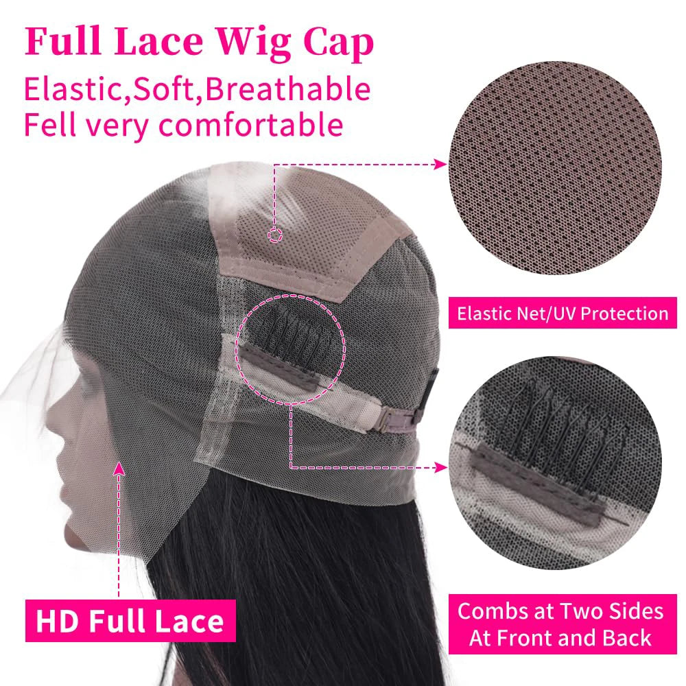 Full Lace Human Hair Wig Bone Straight HD Transparent Lace Wigs For Black Women Brazilian 100% Remy Hair Preplucked HOTBABE