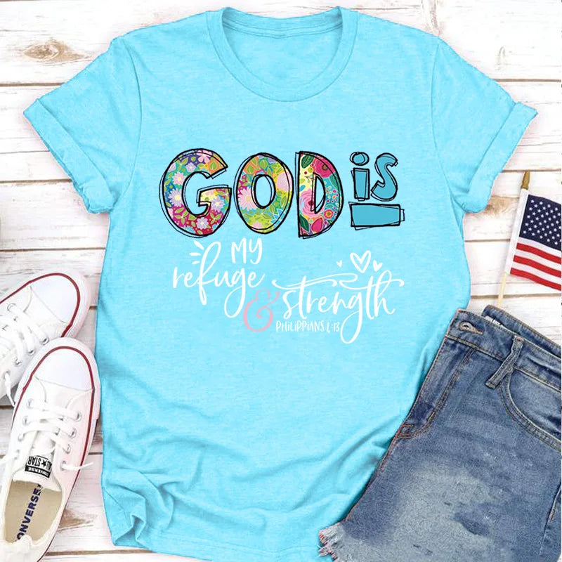 GOD IS Strength Print Women T Shirt Short Sleeve O Neck Loose Women Tshirt Ladies Tee Shirt Tops Clothes Camisetas Mujer