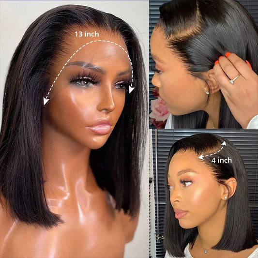 13x4 Blunt Cut Short Bob HD Lace Front Wig Bone Straight Human Hair Wigs For Women Pre-Plucked 4x4 Lace Closure Bob Wig