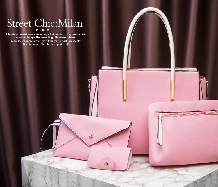 TRAVEASY 2024 Designer Bags Luxury 4 Pcs Set Women's Shoulder Bag Candy Color Hard PU Leather Elegant Ladies Purses and Handbags