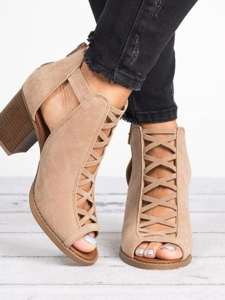 2023 New Spring Summer Sexy Casual Rome Ankle Boots Ladies Sandals Women's Shoes Middle High Heels Large Size 43 Black