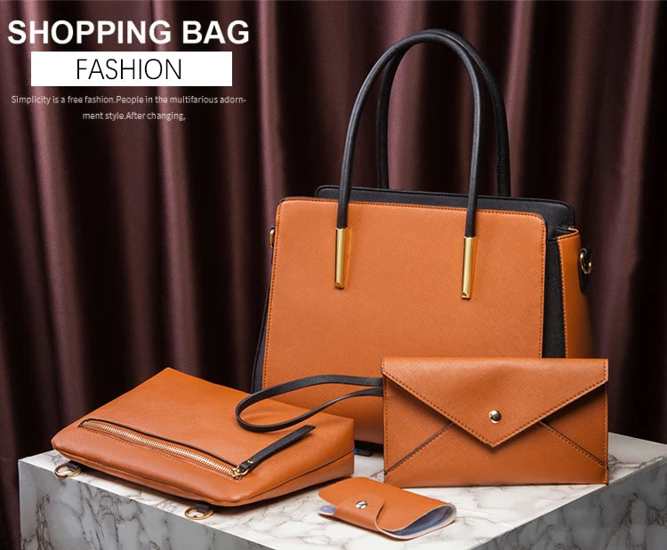 TRAVEASY 2024 Designer Bags Luxury 4 Pcs Set Women's Shoulder Bag Candy Color Hard PU Leather Elegant Ladies Purses and Handbags