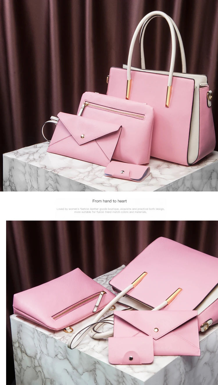 TRAVEASY 2024 Designer Bags Luxury 4 Pcs Set Women's Shoulder Bag Candy Color Hard PU Leather Elegant Ladies Purses and Handbags