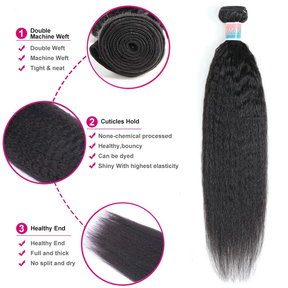 Kinky Straight Human Hair Bundles 8-30 Inch Hair Weave Remy Hair Extensions Yaki Straight Hair 1/3/4 Bundles Wholesale Vendor