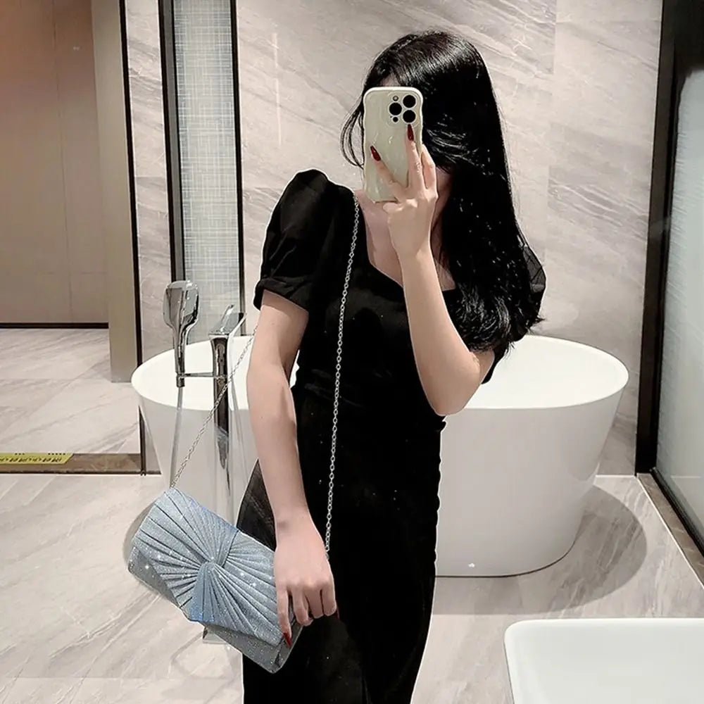 Glitter Silvery Women Sequins Clutch Evening Bags Luxury Party Dinner  Chain Shoulder Bags Female Wedding Banquet Purse Handbags