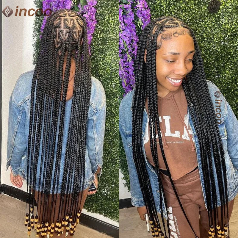 Incoo 36 Inches Synthetic Lace Braided Wigs Cornrow Braids Lace Wigs For Black Women Heart Box Braids Lace Wig On Sale Clearance