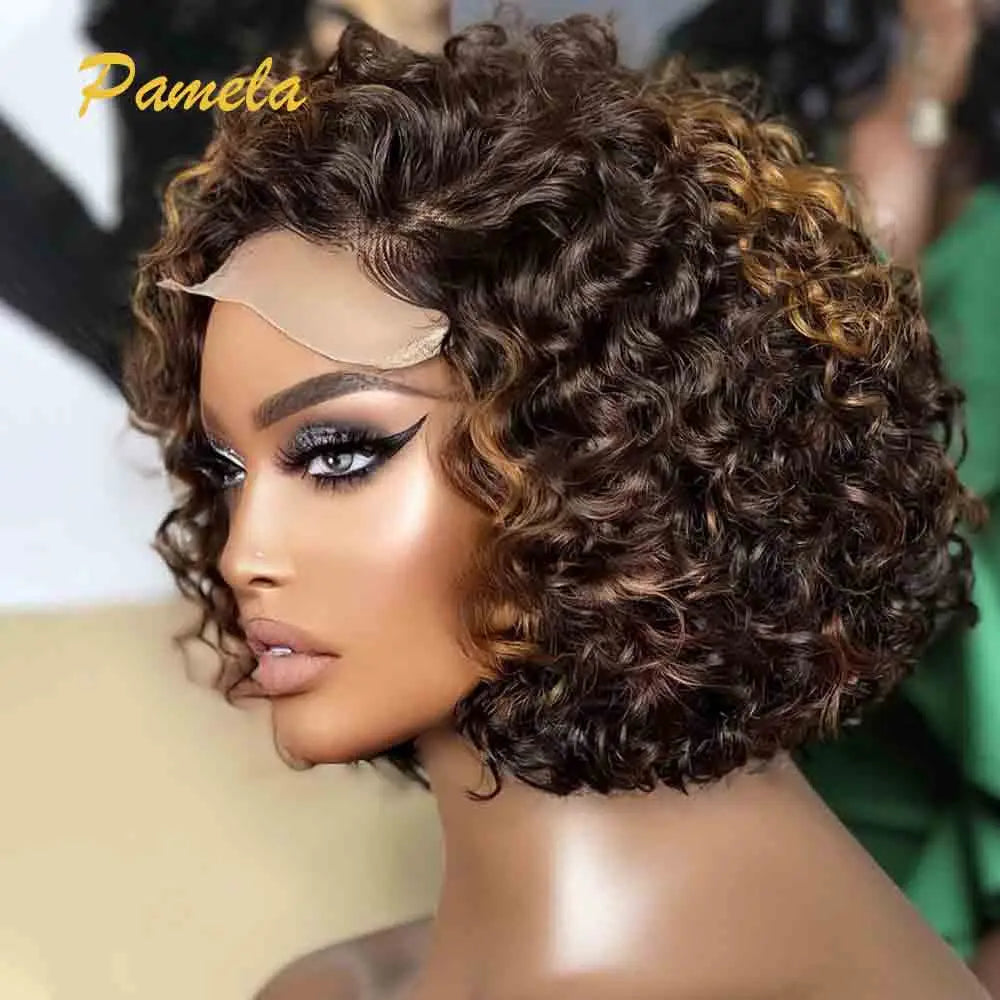Highlight Blonde Short Bob Glueless Wig Human Hair Ready To Go Colored Curly Bob 13x4 Transparent Lace Front Wig For Women