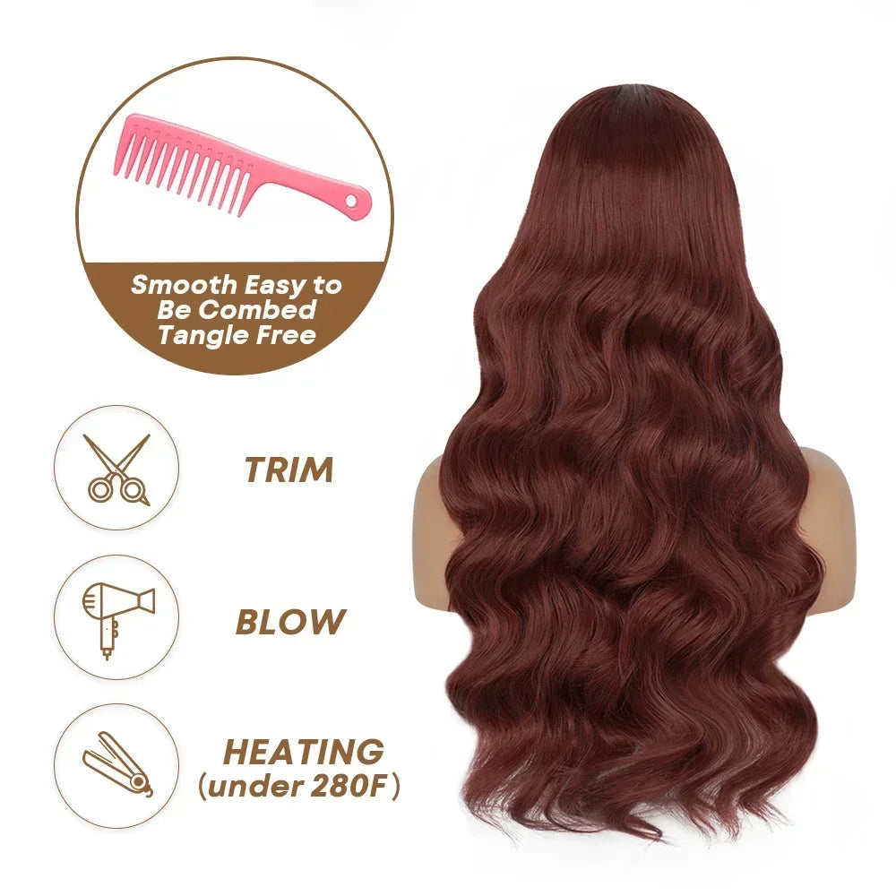 Reddish Brown Lace Front Wigs Synthetic Chocolate Brown Body Wave Wig Omber Red Lace Frontal Wig Pre Plucked With Baby Hair