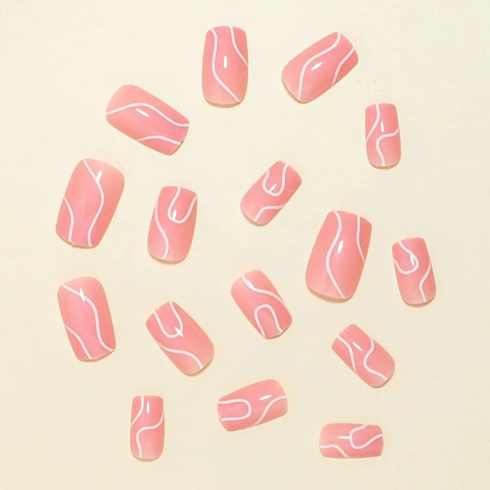 Wearable Manicure French Fake Nails Waterproof Medium Length Square Head Press on Nails Full Cover False Nail Girl