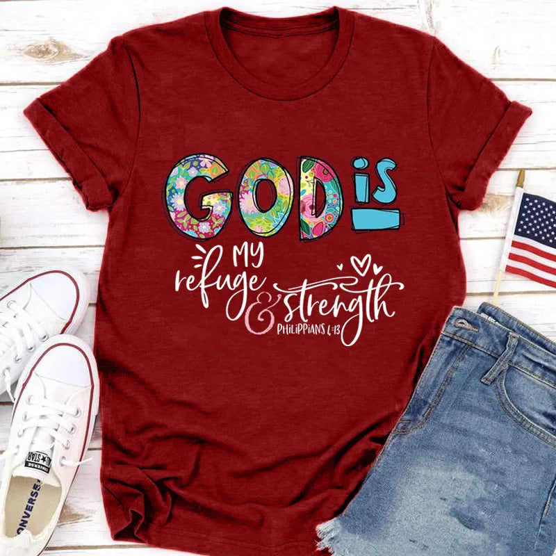 GOD IS Strength Print Women T Shirt Short Sleeve O Neck Loose Women Tshirt Ladies Tee Shirt Tops Clothes Camisetas Mujer