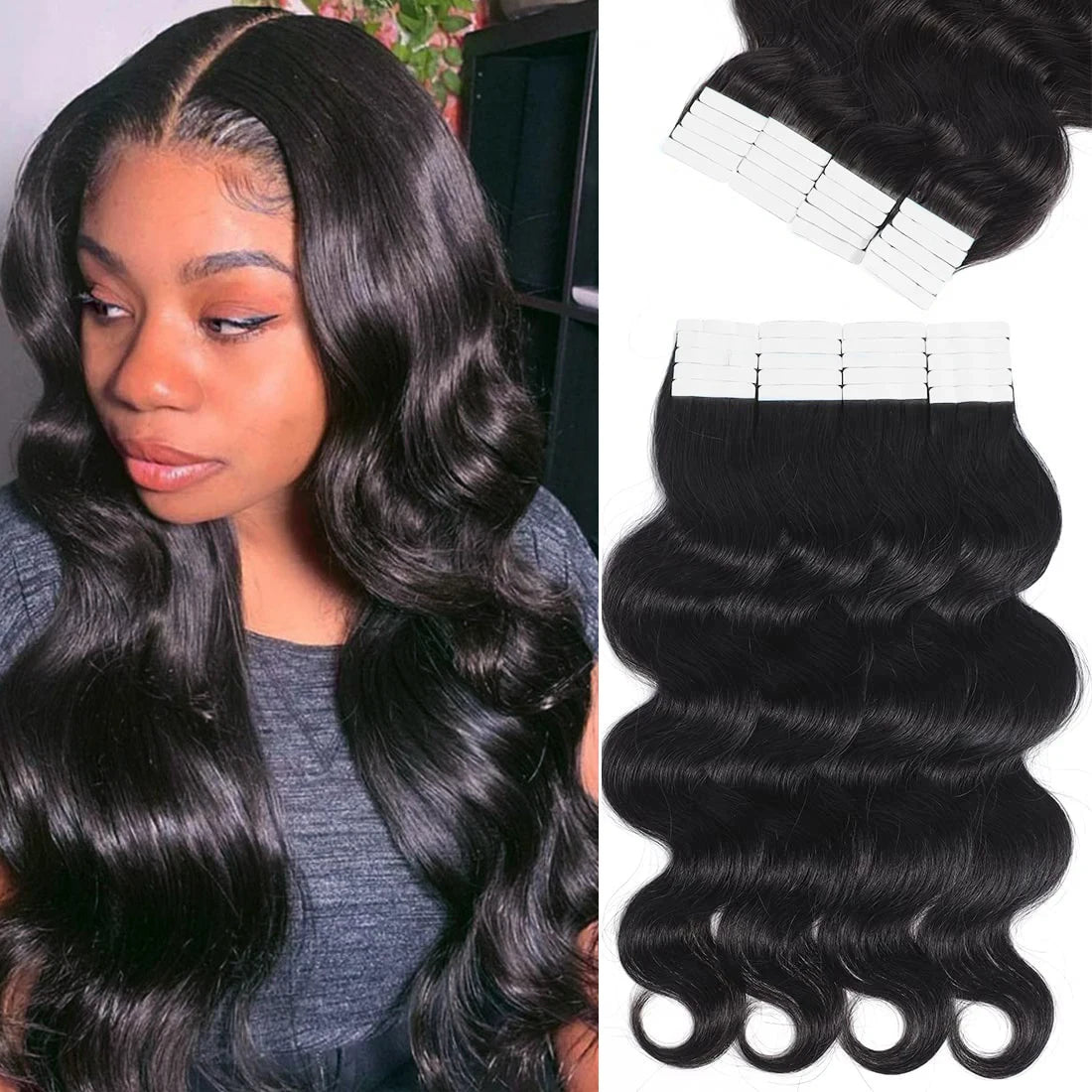 Body Wave Tape in Hair Extensions Human Hair Invisible Double Sided Human Hair Body Wave Tape in Hair Extensions for Women