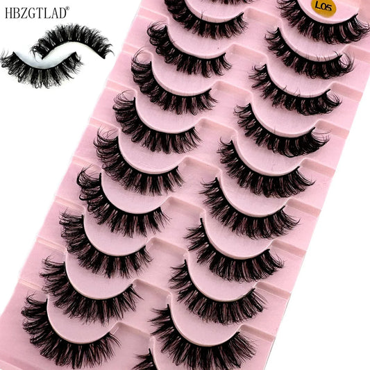 NEW 10Pairs Hybrid D Curl Short Fluffy Eyelashes 3D Mink Lashes Natural long Soft Wispy Cross False Eyelashes Makeup