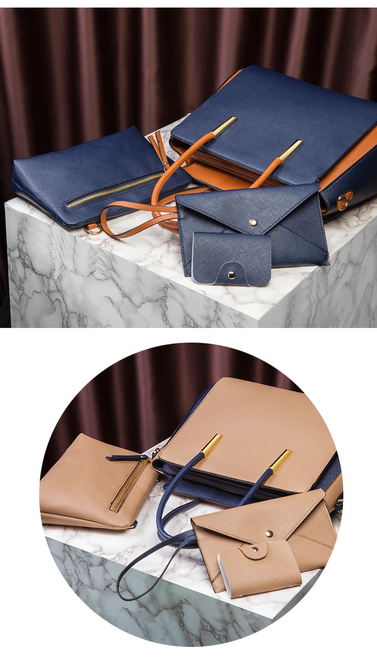 TRAVEASY 2024 Designer Bags Luxury 4 Pcs Set Women's Shoulder Bag Candy Color Hard PU Leather Elegant Ladies Purses and Handbags