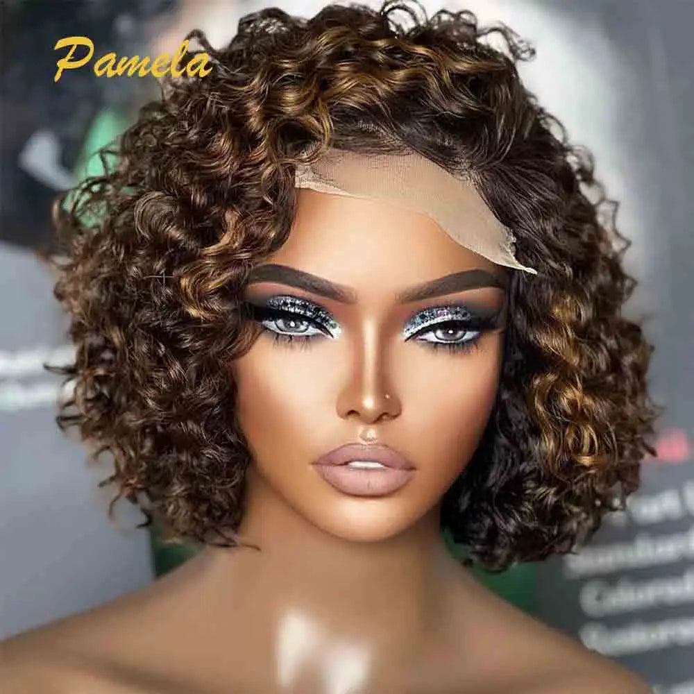 Highlight Blonde Short Bob Glueless Wig Human Hair Ready To Go Colored Curly Bob 13x4 Transparent Lace Front Wig For Women