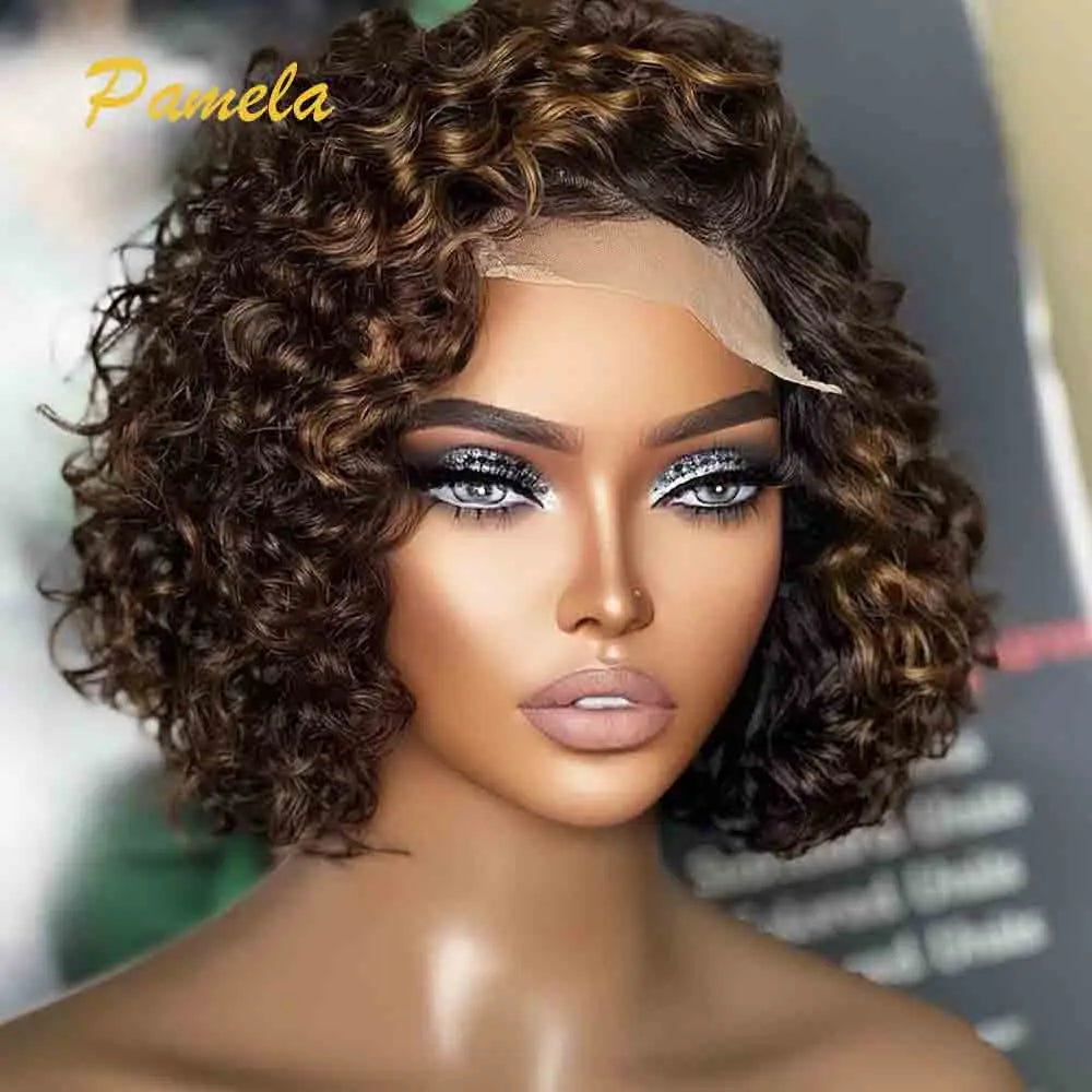 Highlight Blonde Short Bob Glueless Wig Human Hair Ready To Go Colored Curly Bob 13x4 Transparent Lace Front Wig For Women